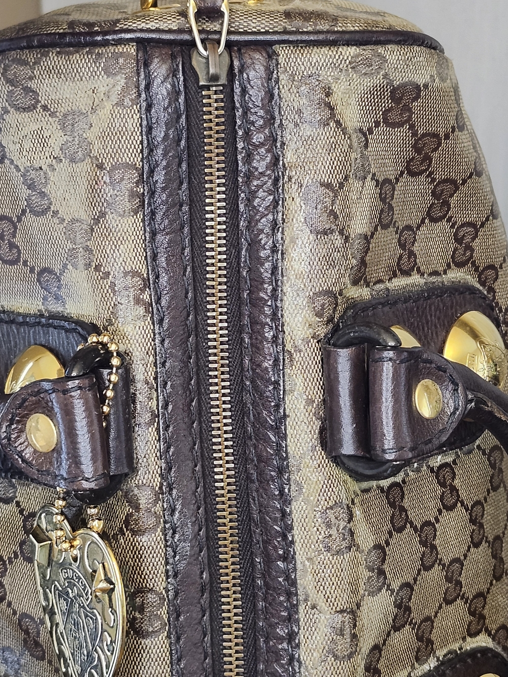 Gucci GG Crystal Babouska Hysteria Boston Bag featuring heart-shaped charm - Picture 9 of 16